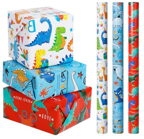 Romon Papier Cadeau Anniversaire, Rouleau de Papier D'emballage Cadeau, 43cm*300cm, Impression Colorée pour Anniversaire, Noël pour Emballage Cadeau, Enfants Femme Fille Homme Garçon(3 Pièces)