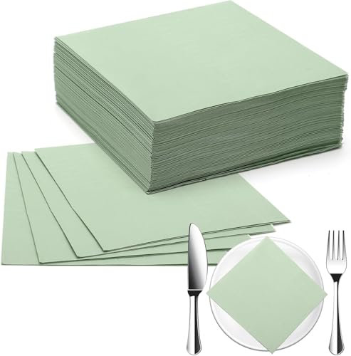 APOMOONS 100 Stück Servietten Grün, 33 x 33 cm Salbeigrün, Papierservietten Eukalyptus Grün für Hochzeit, Abendessen, Geburtstag, Brautjubiläum, Party