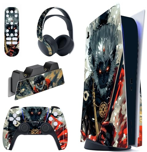 PlayVital Skin für ps5 Konsole Regular Edition,Aufkleber Vinyl-Skin Stickers Schutzfolie Folie für PS5 Konsole,Controller,Ladestation, Headset,Medienfernbedienung-Fallen Wukong