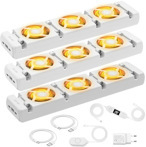Sorlpv Heizkörper Ventilator mit Smartes Thermostatschalter, 3 Fans Heizkörperverstärker für Heizungen, Effizienz der Heizung, Bis zu 25% Energie Einsparen, Geräuscharm Heizungsventilator (Trio Set)