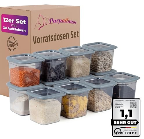 Parpalinam Vorratsdosen mit Deckel Luftdicht, 12er 0,74 L Vorratsbehälter Set, Aufbewahrungsbox Küchen Organizer, BPA frei, Küche Aufbewahrung & Organisation für Cornflakes Mehl Müsli