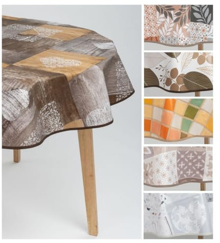 laro 140cm runde Wachstuch Tischdecke abwaschbar Wachstuchtischdecke mit Saum-Eingefasst-Paspelband, Muster:Holzliebe Braun Grau, Größe: Rund 140cm