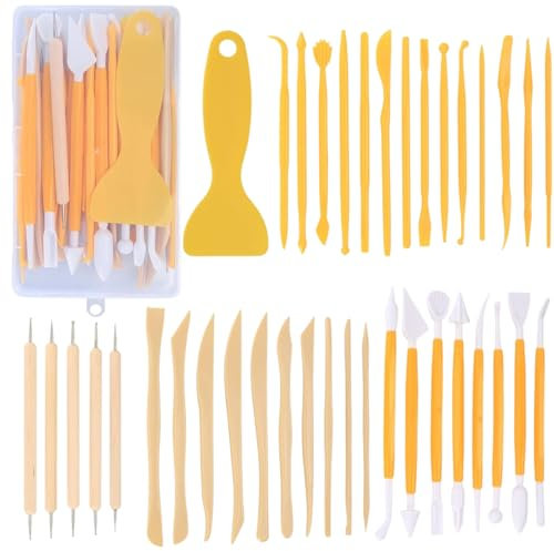 Air Dry Clay Tools, 38 Pcs Pottery Clay Sculpting Tools, Clay Modelling Tools, Clay Sculpting Tools for Sculpture, Modelling Clay, Polymer, Ceramic, Embossing, Polymer Clay Tools, Wood Carving Tools