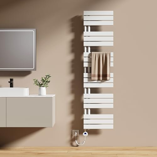 EMKE Scaldasalviette Elettrico con Termostato 160x40 cm, 800W Bianco, Scaldasalviette a Basso Consumo, Resistenza Riscaldante con Timer, Termoarredo Bagno, Scaldasalviette Elettrico Bagno
