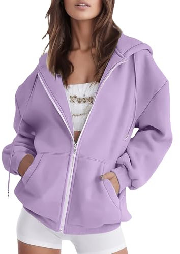 amropi Felpa da Donna Sportivo Giacca con Cappuccio a Cerniera Cappotto Casual Giubbotto Viola Chiaro,M