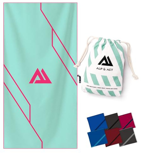 ALP & ACT Mikrofaser Handtuch für Fitness & Sport - 100% Recycelt - EXTRA KOMPAKT & saugfähig - Sporthandtuch für Gym, Yoga, als Saunahandtuch - Microfaser Handtücher & Fitnesshandtuch - türkis 180x90