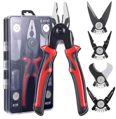 5 in 1 Pliers Set, 8 Inch Steel Interchangeable Plier Set, Multifunctional Wire Stripper, Crimping Tools, Sheet Metal Shear, Linesman Pliers Kit with Storage Case for Home & Electrical & Mechanical