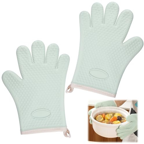 2 Pièce Gants Four Anti Chaleur, Gant Silicone Cuisine, Oven Mitts Résistants à la Chaleur Jusqu'à 250℃, Antidérapante Gant de Cuisine Four, Intérieur en Coton, Manique Four pour Cuisine, Pâtisserie