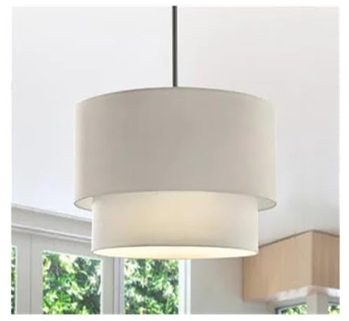 MTBDD Lampenschirm aus Stoff Moderne Pendelleuchte mit Lampenschirm aus Flachsgewebe, Durchmesser 40/50/60 cm, Hängelampen for Foyer, Finning-Raum, Hotelbeleuchtung(White,Dia 60cm)