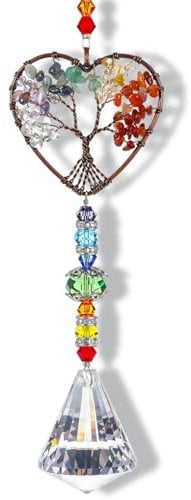 HJZHII Sun Catcher for Windows, Crystal Tree of Life Suncatchers Hanging Ornament Natural Chakra Healing Stone Rainbow Maker Suncatcher Quartz Ball Prism Pendant Garden Home Car Decor(Rainbow)