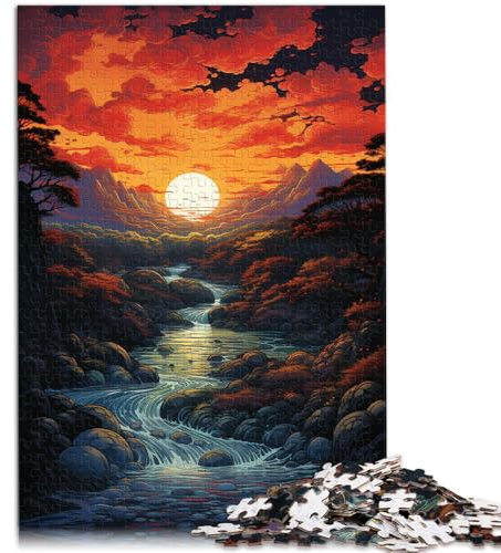 Puzzle 1000 Teile Erwachsene Fantasie-Sonnenuntergangsfluss Interessante Puzzles zur Stressreduzierung Verbessern Sie das Gedächtnis Geeignet und Jugendliche ab 14 Jahren 26x38cm