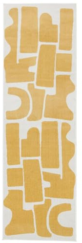 RugVista Contour Teppich, 80 x 250 cm, Gelb/Off Weiß | Moderne, Rechteckig, Mittlerer Stapel, Maschinenwäsche, Oeko-Tex 100, Wohnzimmer, Schlafzimmer, Diele
