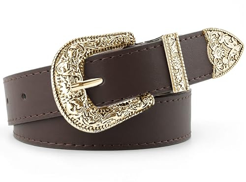 Womylufy Westerngürtel für Damen Herren Cowboys Cowgirls, schnitzende Schnallen, Gürtel für Jeans Hosen