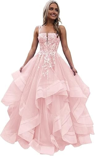 Robes de bal en tulle pour adolescents avec appliques en dentelle longue robe de bal à volants étincelants robes de soirée formelles