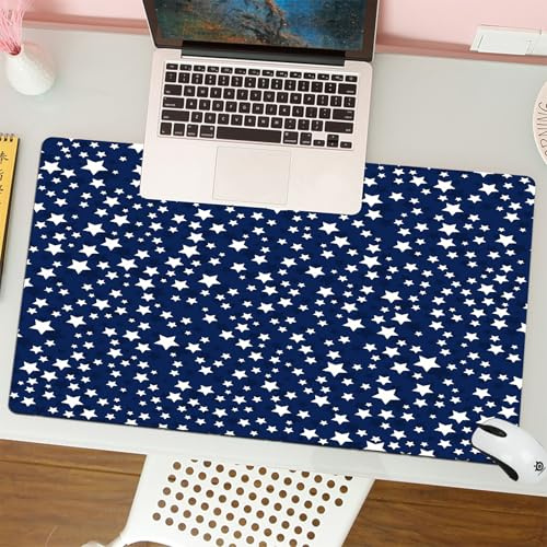 QRFASFZO Mouse Pad 31.5 × 12 inch Extended Large Mouse Mat Desk Pad, Stitched Edges Mousepad,Non-Slip Rubber Base,Repeat design of white stars on dark blue background, creating a,Gaming Mouse Pad XL
