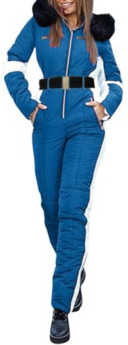 Angxiwan Ski Suits for Women Windproof Snowsuit Winter Warm All in One Ski Suits Hooded Outdoor Sports Jackets One Piece Softshell Coat Jacket Outdoor Skiing Snowboarding Coat