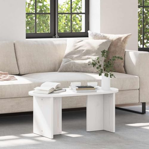 Tonture Couchtisch Weiß 80x39,5x35 cm, Massivholz Kiefer, Oval Design, Glatte Oberfläche für Wohnzimmer, Modern, Langlebig