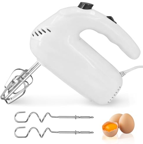 Fouet Electrique 200W, Batteur Electrique 5 Vitesses, Batteur Mixeur avec 4 Fouets, Batteurs à Main pour Œufs, Crème, Pâte, Petit Électroménager Cuisine