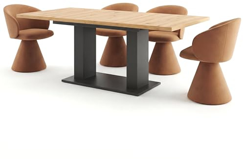 Newroom Esstisch Ausziehbar Anthrazit Wildeiche Esszimmertisch Modern - 150x76x90 cm (BxHxT) - Tisch Küchentisch Speisetisch - Esszimmer Küche Wohnzimmer