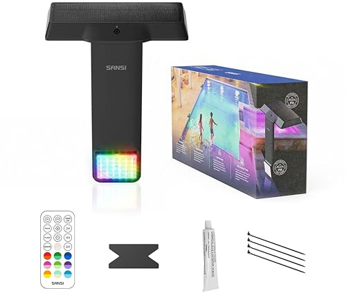SANSI Luces Solares Para Piscina, Gran Angular De 150°, Color RGB, IP68, Impermeables, Sumergibles, Con Carga Solar Y Tipo C, Control Remoto, Para Piscinas Enterradas, Elevadas Y Jardines