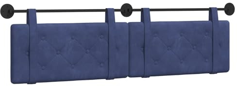 vidaXL Hängendes Kopfteil Polizeiblau Samt, Moderner rechteckiger Wand-Headboard aus Samt, bezogen mit Bändern, Knopfsteppung für entspannende Schlafzimmer-Deko