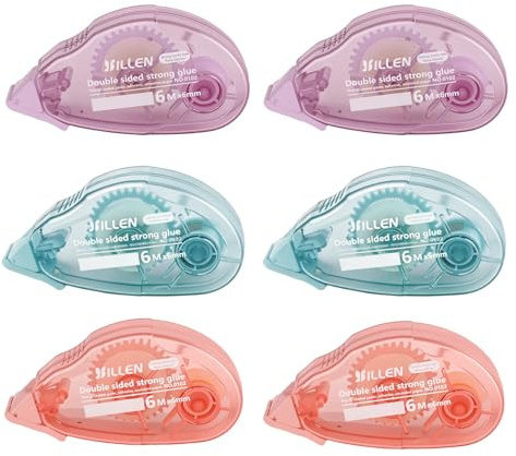 6 Piezas Cinta Adhesiva Doble Cara, 6m x 6mm Cinta Pegamento Roller,Cinta Adhesiva Doble Cara Transparente Dispensador, para Álbumes de Fotos, Tarjetas, Manualidades y Diarios