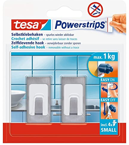 tesa 57997-00000-00 tesa Powerstrips Haken Small Metall Design, Rechteck 2 Haken/4 Strips Small