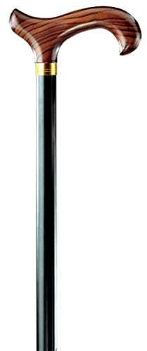 Einfacher Gehstock aus Aluminium mit Derbygriff aus lackiertem Hartholz schwarz