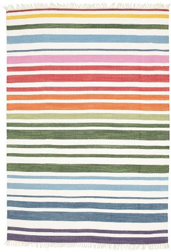 RugVista, Rainbow Stripe, Teppich, Kurzflor Teppich, 160 x 230 cm, Rechteckiger, Moderner Kelim Teppich, Wolle, Flur, Schlafzimmer, Küche, Wohnzimmer, Weiss, Off White