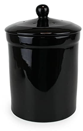 Black Ceramic Compost Caddy - Portland Kitchen Ceramic Compost Bin for Food Waste Recycling