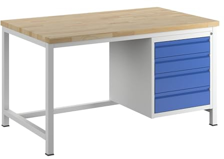 RAU | Werkbank | Gestellbauweise | 4 Schubladen Größe L | Tiefe 900 mm | Breite 1500 mm