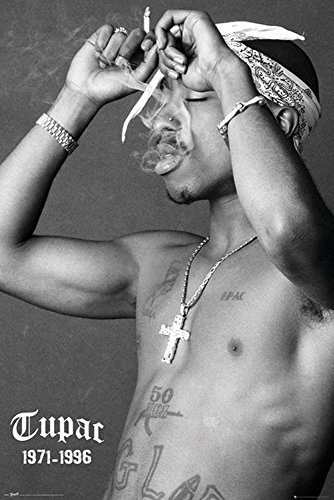 2pac - Smoke - Musikposter Tupac Shakur - Grösse 61x91,5 cm + 2 St Posterleisten Kunststoff 62 cm transparent