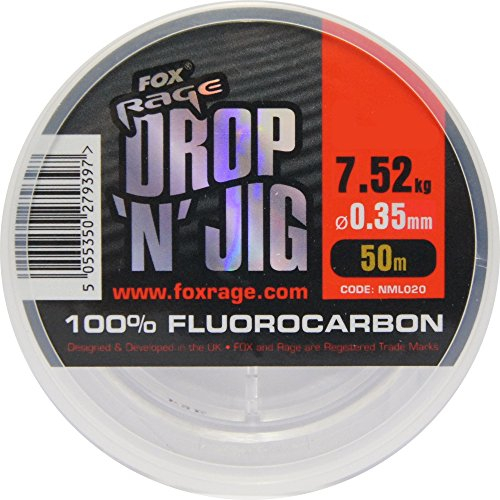 Fox Rage Fluocarbon Schnur Drop 'n' Jig 50m, Angelschnur für Vorfächer, Vorfachschnur zum Spinnfischen, Durchmesser/Tragkraft:0.35mm / 7.52kg Tragkraft
