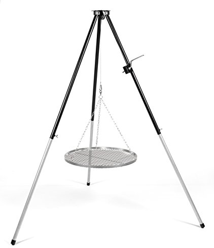 Barbecue pivotant à trois pieds avec manivelle et grille en acier inoxydable de 80 cm et sac