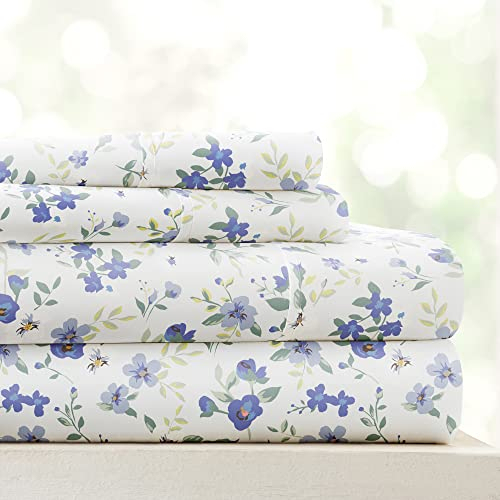 4-teiliges California-King-Bettwäsche-Set (hellblaues Blumenmuster) – Schlafen Sie besser als je zuvor mit diesen ultraweichen und kühlenden Bettlaken für Ihr Cal King Size Bett – tiefe Tasche für