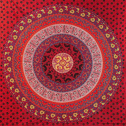 Aga's Own Mandala Tapisserie – Psychedelic Wall Art Hanging – Überwurf aus Baumwolle Tapisserie für Wohnzimmer, Schlafzimmer Home – ästhetisches Wandtuch für den Strand oder zu Hause (TD_03_Rot)