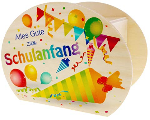Hess Holzspielzeug 14553 - Spardose aus Holz mit Schlüssel, Schultüte und ABC, handgefertigt, Geschenk zum Schulanfang, ca. 11,5 x 8,5 x 6,5 cm groß