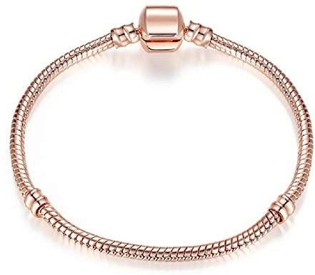Aituo Silbernes Charm-Armband für Pandora-Stil, europäische Charms, 18–21 cm, 21 cm, Roségold