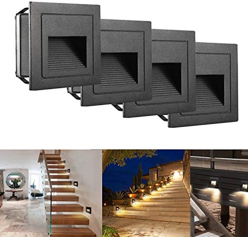 SUBOSI LED Treppenlicht Aluminium 230V 3W Glas Wandleuchten Treppenlicht mit Unterputzdose Treppenlicht Wandleuchte IP65 wasserdicht warmweiß,4 Stück