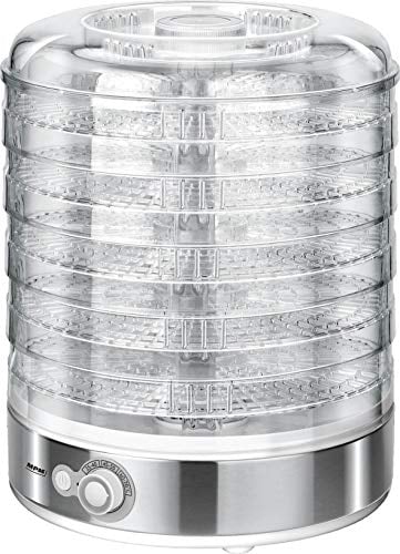 MPM MSG-11 Déshydrateur Alimentaire Électrique, Pliable, 5 Plateaux 31 cm, sans BPA, Contrôle de la Température 35°C-70°C, Sèche Les Fruits, Légumes, Viande, Herbes 500W, Transparent