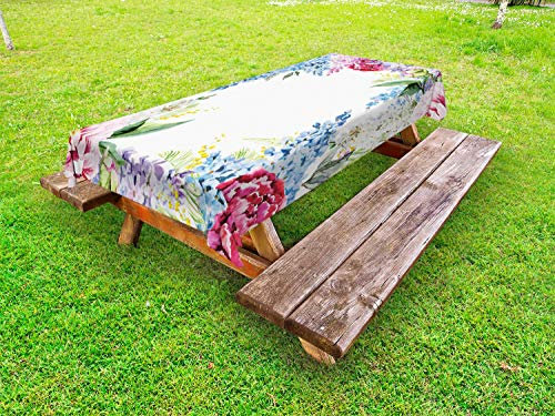 ABAKUHAUS Blumen Outdoor-Tischdecke, Flieder Frühling Lavenders, dekorative waschbare Picknick-Tischdecke, 145 x 265 cm, Mehrfarbig