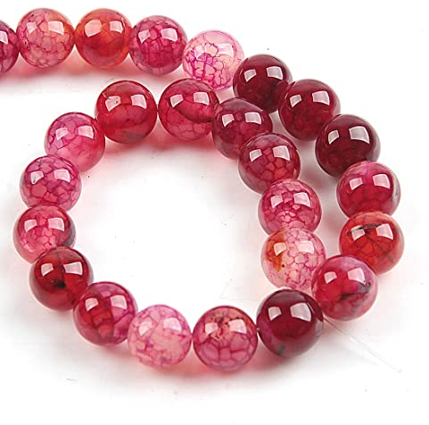 Edelstein Perlen Crackle Veins Stein 10/8/6 mm Rot Kugel Edelsteine Schmuckperlen Schmuckstein Perlenkette perlen zum auffädeln (10mm 12 Stück)