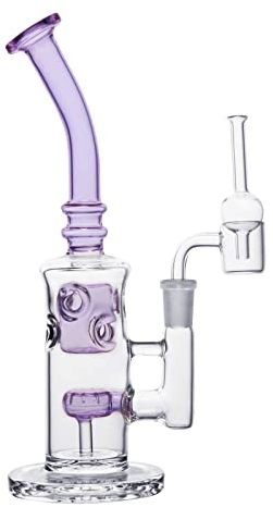 Bong en verre en nid d'abeille fait à la main avec pipe à eau en cire Perc Wax 14,4 mm avec bouchon en quartz (violet)