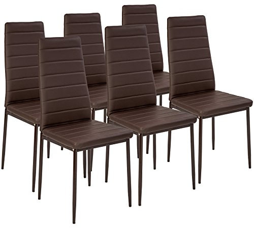 TecTake® sillas de Comedor Acolchadas, Funda de Cuero sintético, Respaldo Alto, Patas de Acero, Montaje Sencillo, sillas Comedor Modernas, Muebles Salon Modernos, Silla nordica - 6 Sillas Capuchino