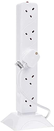 10 Way UK 3Pin Plug 13amp Double-Sided Extension Tower/Cable with 2 Metre Cable - White