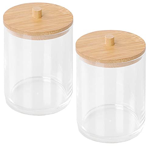 FDDD 2 Stück Wattepads Behälter Box, Wattestäbchenhalter, Aufbewahrung von Wattepads, mit Holzbezug, Staub-und feuchtigkeitsbeständig für Baumwoll Tupfer, Kosmetik, Papierhandtuchspeicherung