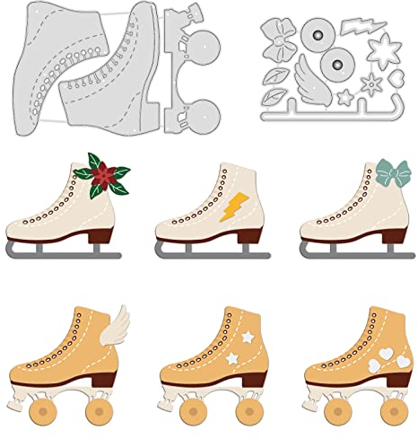 GLOBLELAND Stanzschablonen Schlittschuhe Metall Schneiden Schablonen Schlittschuhe Stanzformen für Kartenherstellung und DIY Scrapbooking Dekor