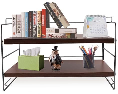 Lacusmall Tischregal, Schreibtisch Regal Wooden Bücherregal 2Tier, Mehrzweck-Bücherregal für Schreibtischplatte und Kommode