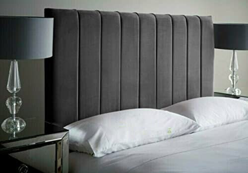 9panel plush velvet 30 Height Bed Headboard (4ft6 (Double), Grey)
