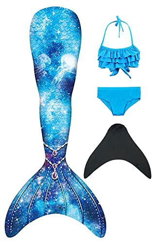 DNFUN meerjungfrauenflosse mädchen Badeanzug - Meerjungfrauenschwanz Schwimmen für Kinder Meerjungfrau Flosse Bademode mit Bikini Set und Monoflosse Mermaid Tail